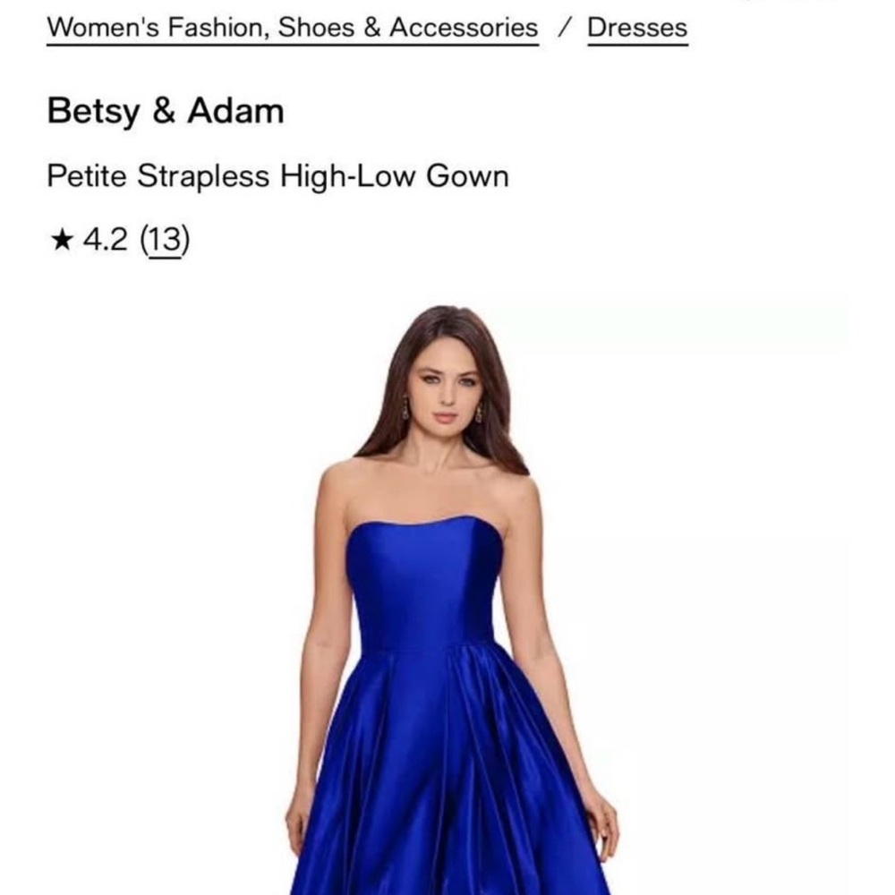 Betsy & Adam Royal Blue Strapless Gown Prom Dress
